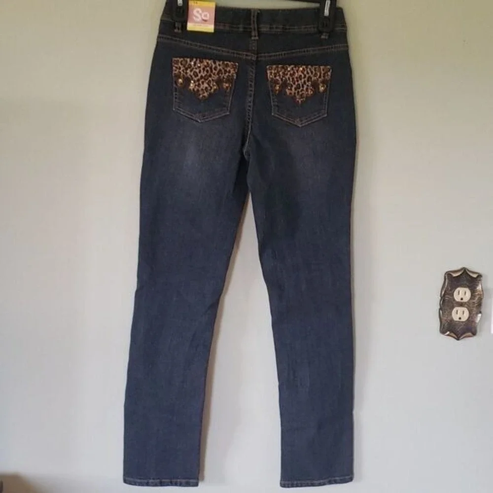 So Brand Girls Cheetah-Detail Jeans So Brand Size 14  NWT Adj Waist Denim